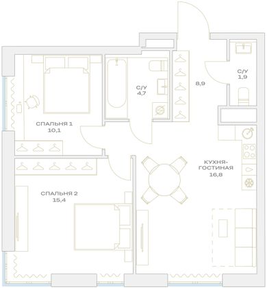 Продажа 2-комнатной квартиры 57,8 м², 5/23 этаж