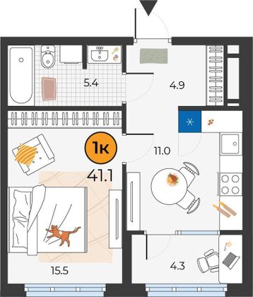 Продажа 1-комнатной квартиры 45 м², 15/15 этаж