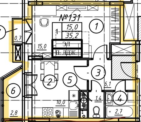 Продажа 1-комнатной квартиры 35,7 м², 6/6 этаж