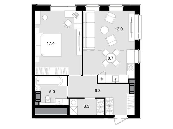 Продажа 2-комнатной квартиры 56,1 м², 37/47 этаж