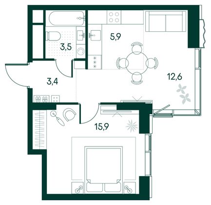 Продажа 1-комнатной квартиры 41,3 м², 3/22 этаж