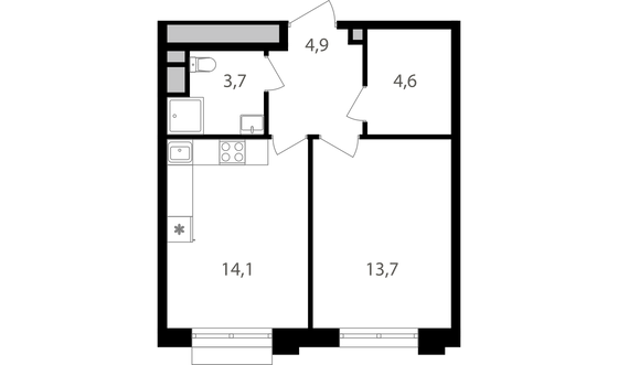 Продажа 1-комнатной квартиры 41 м², 2/9 этаж