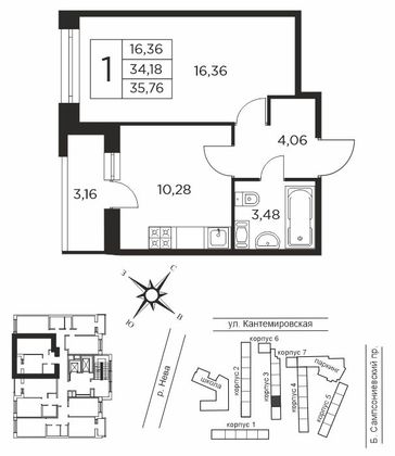 34,2 м², 1-комн. квартира, 9/12 этаж