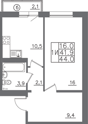 Продажа 1-комнатной квартиры 44 м², 11/14 этаж