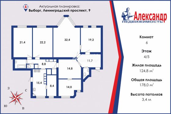 Продажа многокомнатной квартиры 178 м², 4/5 этаж