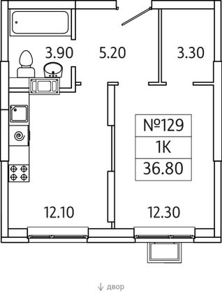 Продажа 1-комнатной квартиры 36,8 м², 16/20 этаж