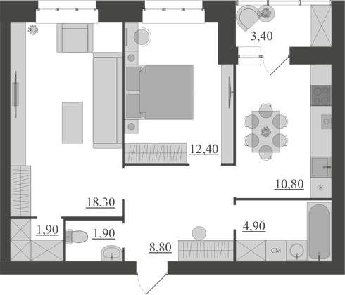 Продажа 2-комнатной квартиры 62,4 м², 3/6 этаж