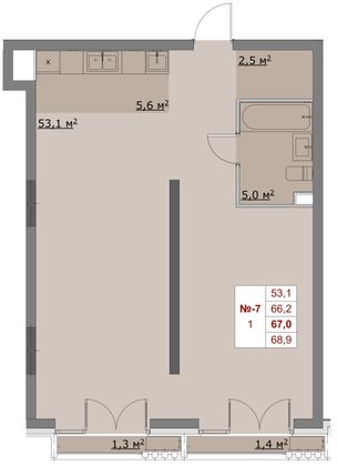 Продажа 1-комнатной квартиры 67 м², 3/6 этаж