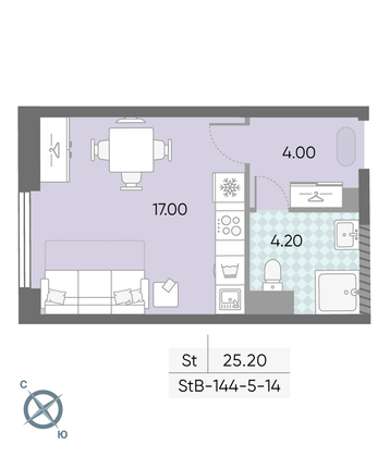 Продажа квартиры-студии 25,2 м², 7/58 этаж