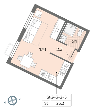 Продажа квартиры-студии 23,3 м², 5/24 этаж