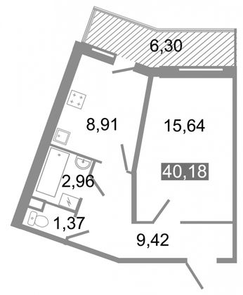 Продажа 1-комнатной квартиры 40,2 м², 2/8 этаж