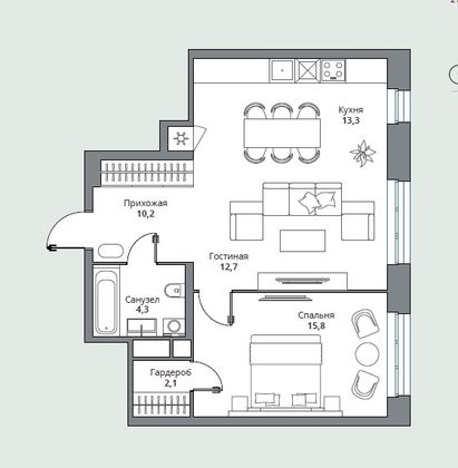 Продажа 2-комнатной квартиры 58,4 м², 9/18 этаж