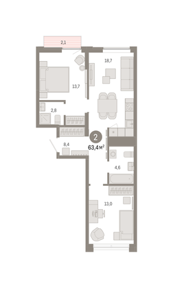 Продажа 2-комнатной квартиры 63,4 м², 2/9 этаж