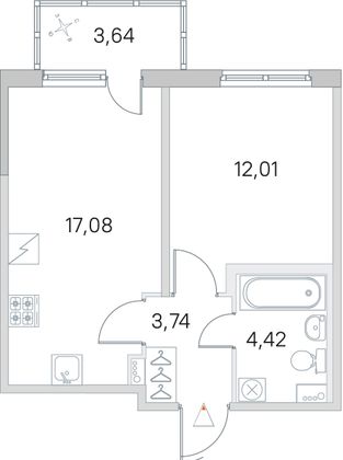 Продажа 1-комнатной квартиры 38,3 м², 1/5 этаж