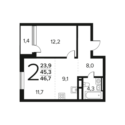 Продажа 2-комнатной квартиры 46,7 м², 4/11 этаж