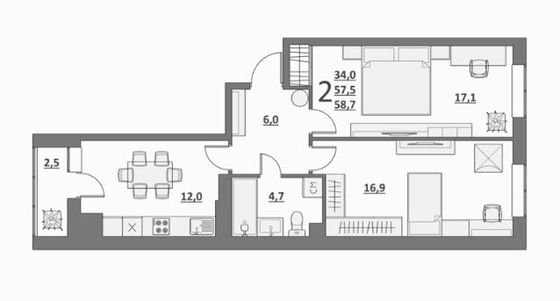 Продажа 2-комнатной квартиры 66,7 м², 3/10 этаж