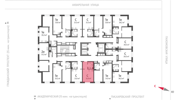 21 м², студия, 22/25 этаж