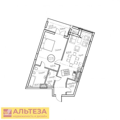 Продажа 1-комнатной квартиры 73,7 м², 5/5 этаж