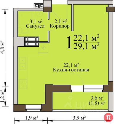 Продажа квартиры-студии 31 м², 13/18 этаж
