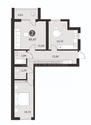 Продажа 2-комнатной квартиры 69,5 м², 6/10 этаж