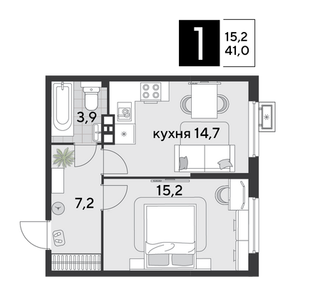 Продажа 1-комнатной квартиры 41 м², 3/9 этаж
