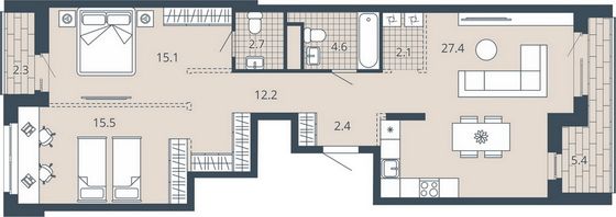Продажа 2-комнатной квартиры 88,9 м², 10/23 этаж