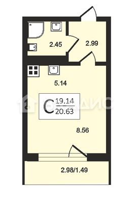 Продажа квартиры-студии 22,1 м², 12/25 этаж