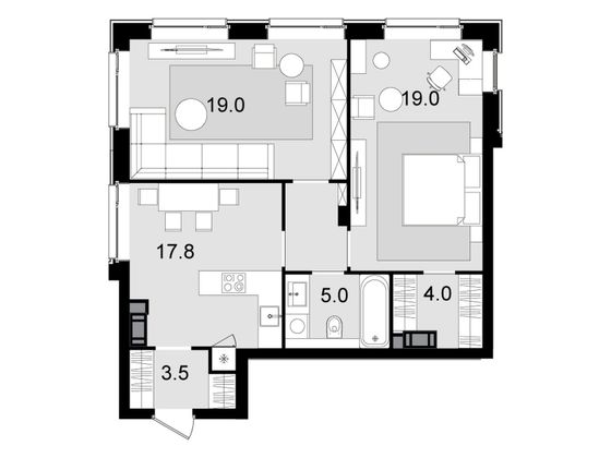 72,3 м², 2-комн. квартира, 43/47 этаж