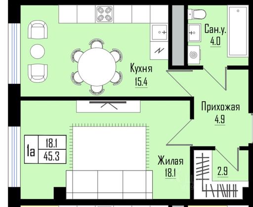 Продажа 1-комнатной квартиры 45 м², 3/12 этаж