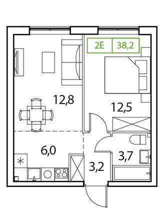 38,2 м², 1-комн. квартира, 14/18 этаж