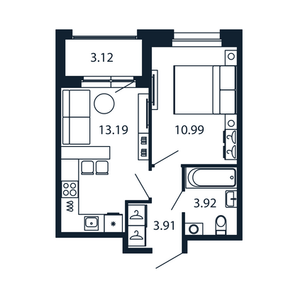 Продажа 1-комнатной квартиры 33,6 м², 3/12 этаж