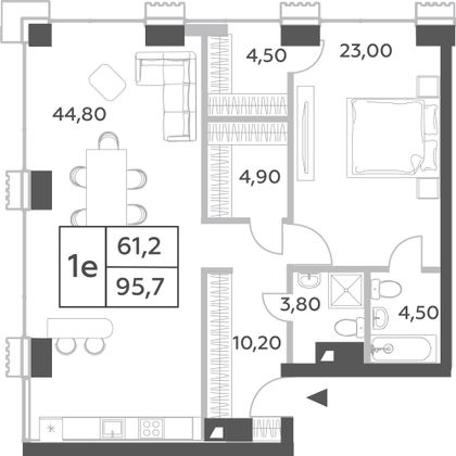 95,7 м², 2-комн. квартира, 50/52 этаж