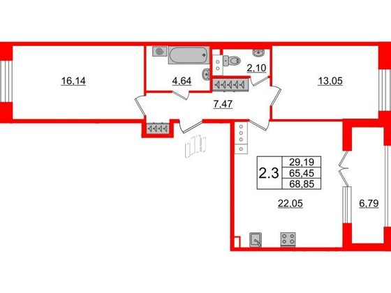 Продажа 2-комнатной квартиры 65,4 м², 3/12 этаж