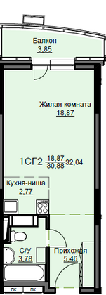 Продажа квартиры-студии 32 м², 12/17 этаж