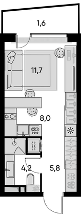 Продажа 1-комнатной квартиры 31,4 м², 2/22 этаж