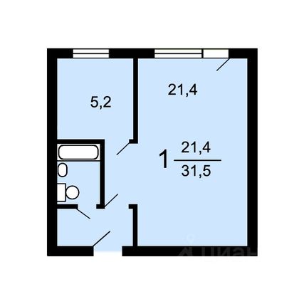 Продажа 1-комнатной квартиры 31,9 м², 1/9 этаж
