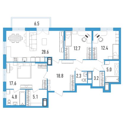 Продажа 3-комнатной квартиры 112,5 м², 13/18 этаж