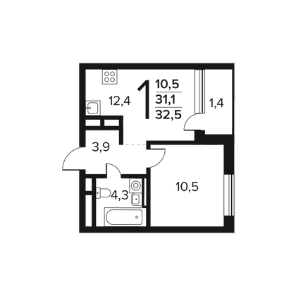 Продажа 1-комнатной квартиры 32,5 м², 4/11 этаж