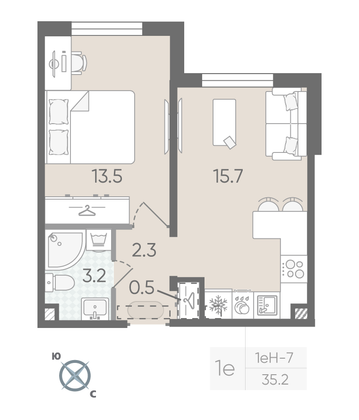 Продажа 1-комнатной квартиры 35,2 м², 1/22 этаж