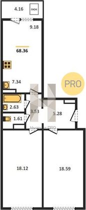 Продажа 2-комнатной квартиры 69,8 м², 4/8 этаж