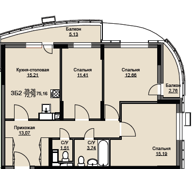 Продажа 3-комнатной квартиры 75,2 м², 17/17 этаж