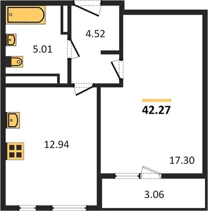 Продажа 1-комнатной квартиры 42,3 м², 20/23 этаж
