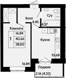 Продажа 1-комнатной квартиры 36,8 м², 4/8 этаж