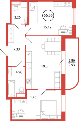 Продажа 2-комнатной квартиры 66,6 м², 2/12 этаж