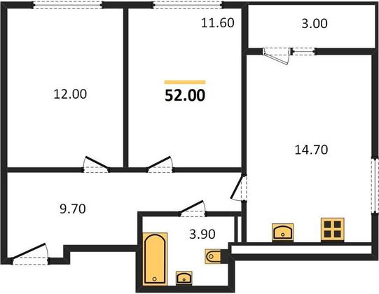 Продажа 2-комнатной квартиры 52 м², 20/20 этаж
