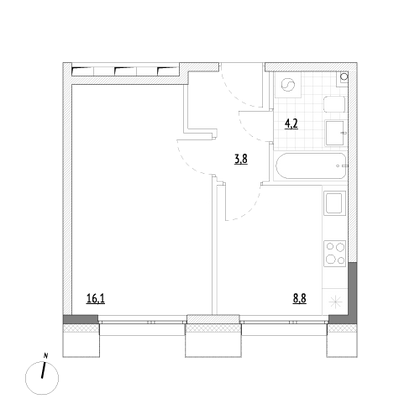 Продажа 1-комнатной квартиры 32,9 м², 2/7 этаж