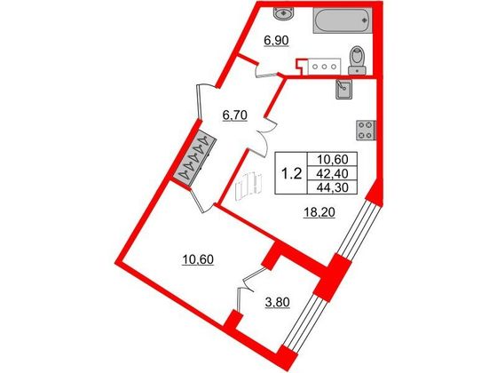 Продажа 1-комнатной квартиры 42,4 м², 4/8 этаж