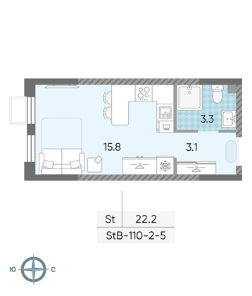 Продажа квартиры-студии 22,2 м², 5/24 этаж