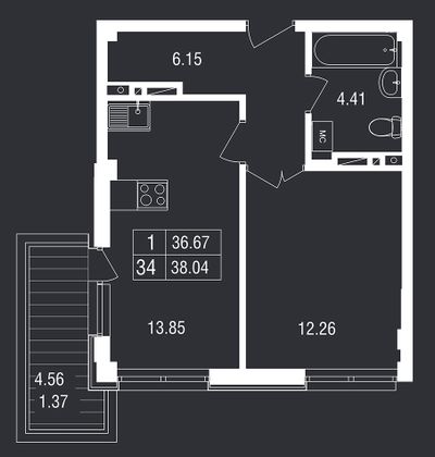 Продажа 1-комнатной квартиры 38 м², 4/8 этаж