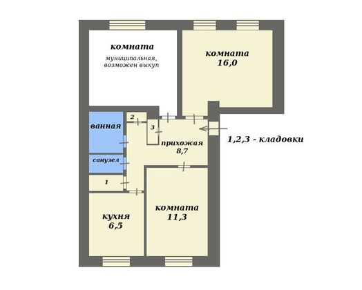Продажа 2 комнат, 27,3 м², 2/2 этаж